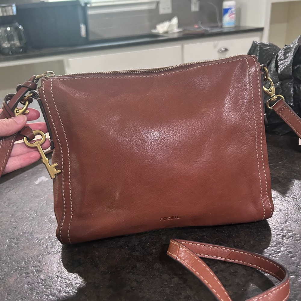 Fossil Rich Brown Leather Crossbody Bag